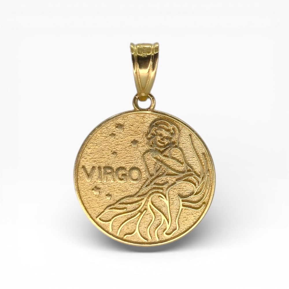 14K Real Yellow Gold Virgo Pendant Necklace